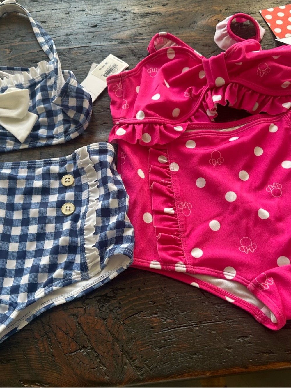 Janie and Jack Hot Pink Polka Dot & Navy Gingham Two-Piece Swim Set